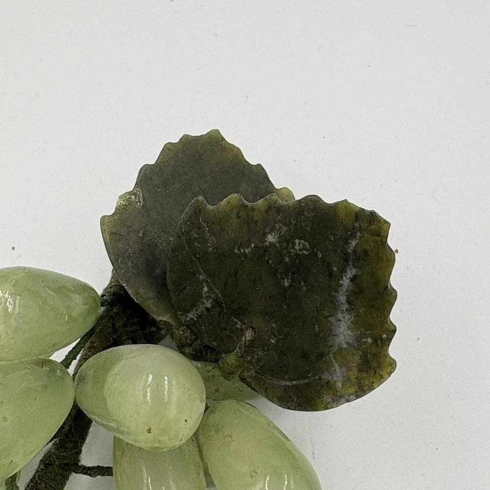 Vintage Midcentury carved Green Jade Grape Cluster / 8